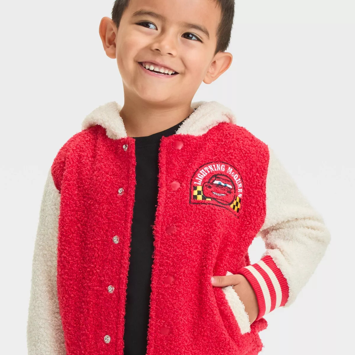 Toddler Boys' Disney Cars Lightning McQueen Racing Collection Faux Shearling Cozy Hoodie Button-D... | Target