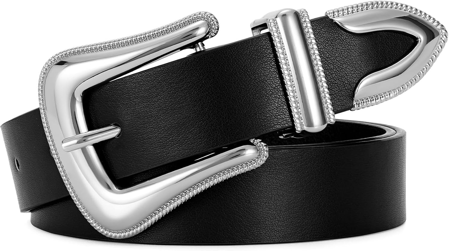 XZQTIVE Women's Leather Belt for Jeans Pants Dresses Fashion Ladies Western Leather Belt Silver Buckle | Amazon (US)