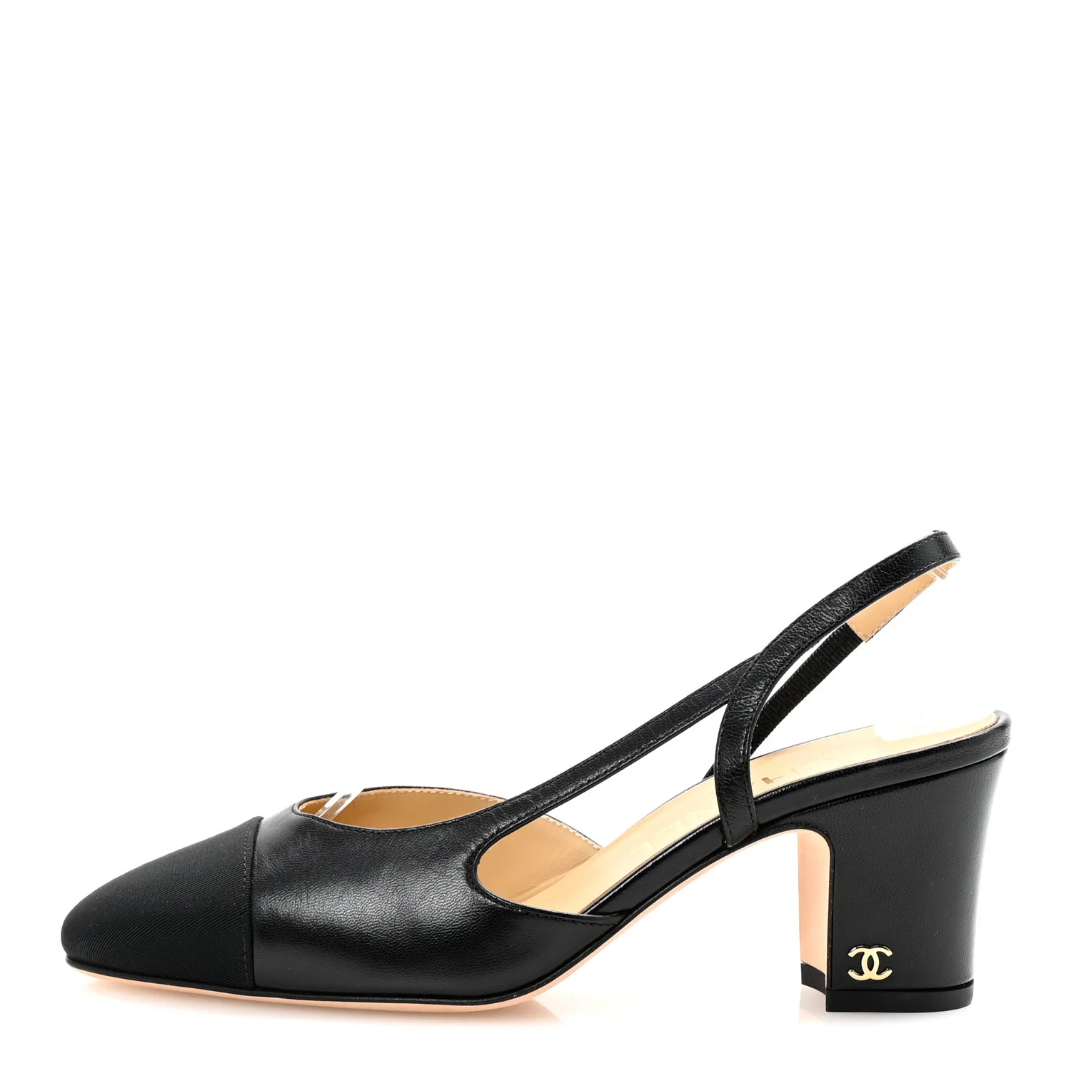 Goatskin Grosgrain Cap Toe CC Slingback Pumps 35 Black | FASHIONPHILE (US)