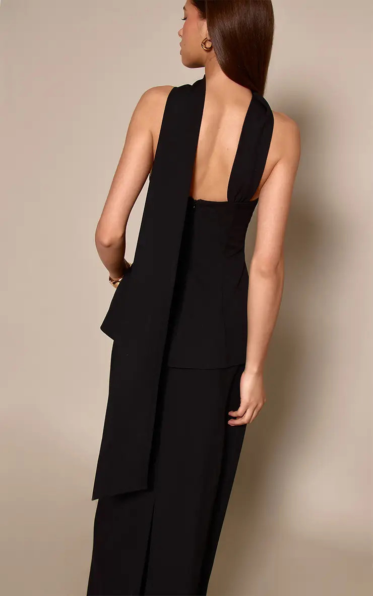 Black Tailored Split Hem Bandeau Top | PrettyLittleThing | PrettyLittleThing UK