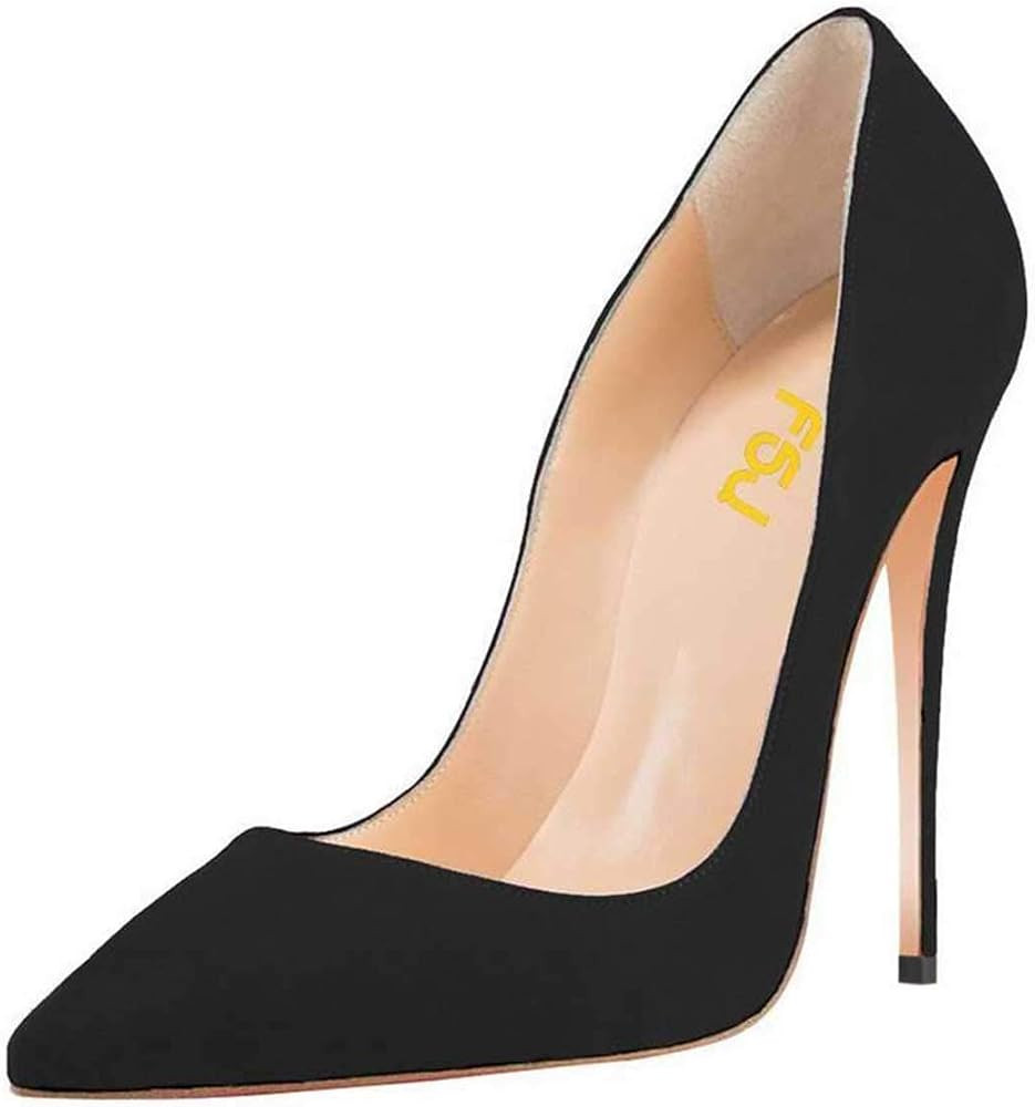 FSJ Women Sexy Suede Pointed Toe Pumps 12 cm High Heels Stilettos Prom Daily Classic Shoes Size 4... | Amazon (US)