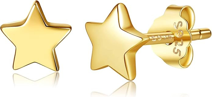 CHIC & ARTSY 925 Sterling Silver Stud Earrings - Dainty Small Satr/Moon/Heart/Cat/Butterfly/Paw E... | Amazon (US)