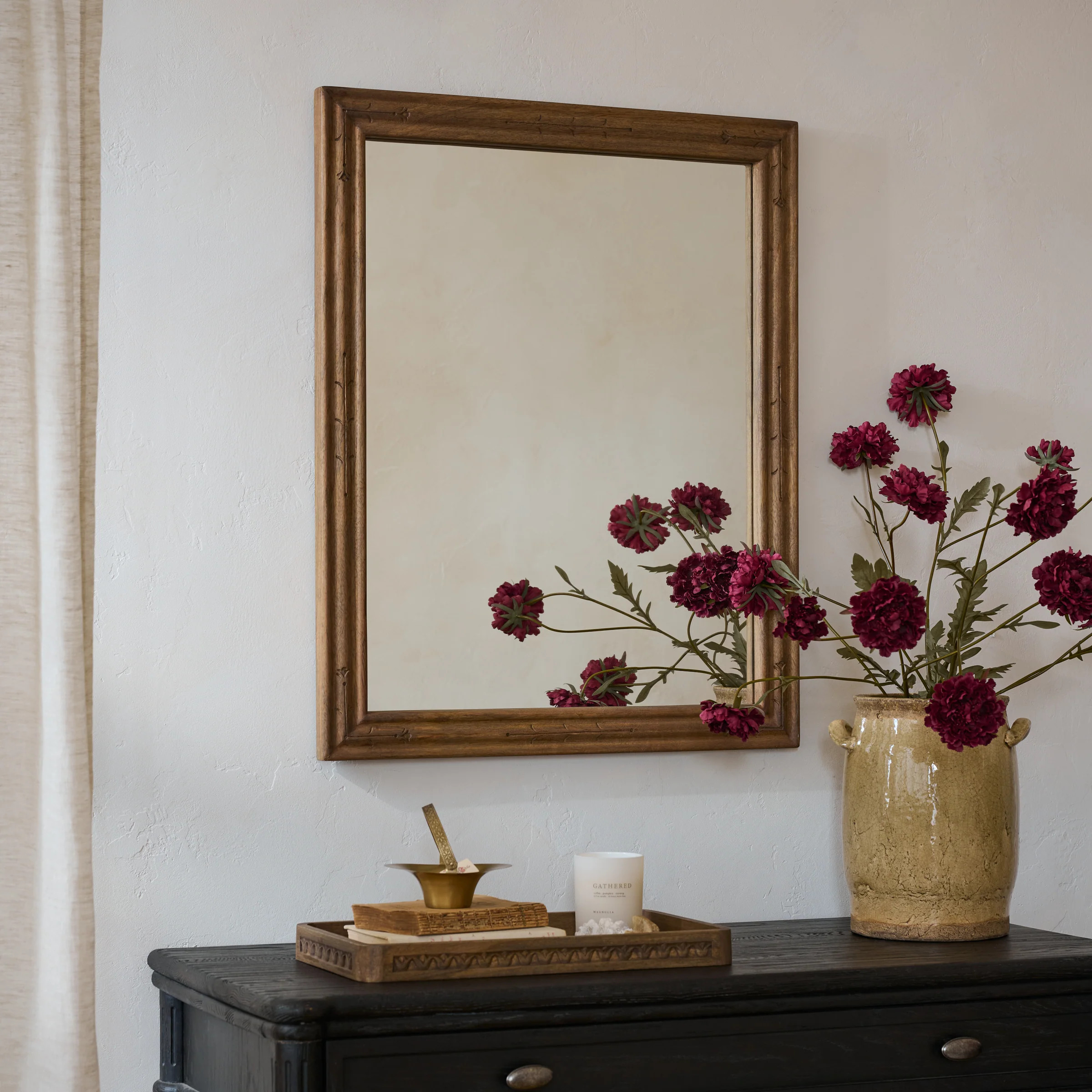 Tulip Etched Wood Framed Mirror | Magnolia