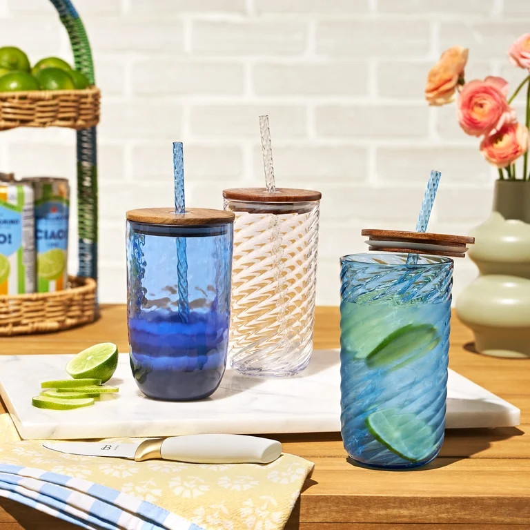 Beautiful 21-Ounce Tritan Swirl Texture Sipper Tumbler With Lid and Straw, Clear by Drew Barrymor... | Walmart (US)