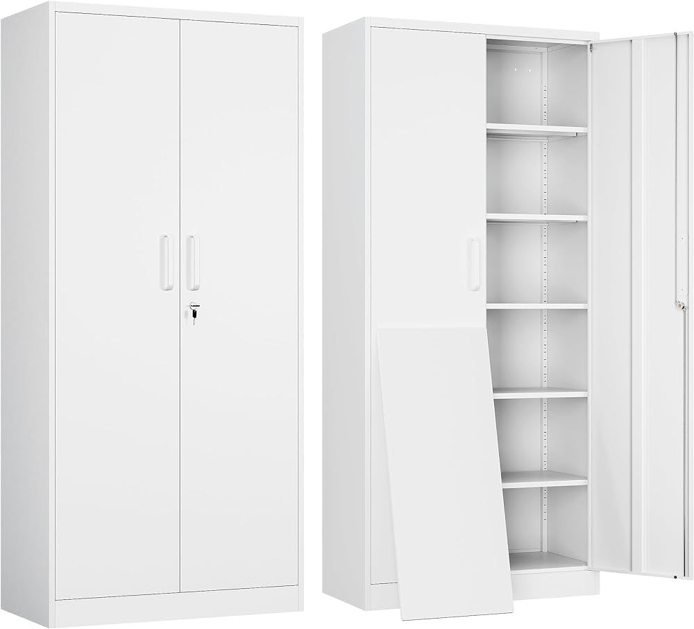 Yizosh Metal Garage Storage Cabinet with 2 Doors and 5 Adjustable Shelves - 71" Steel Lockable Fi... | Amazon (US)