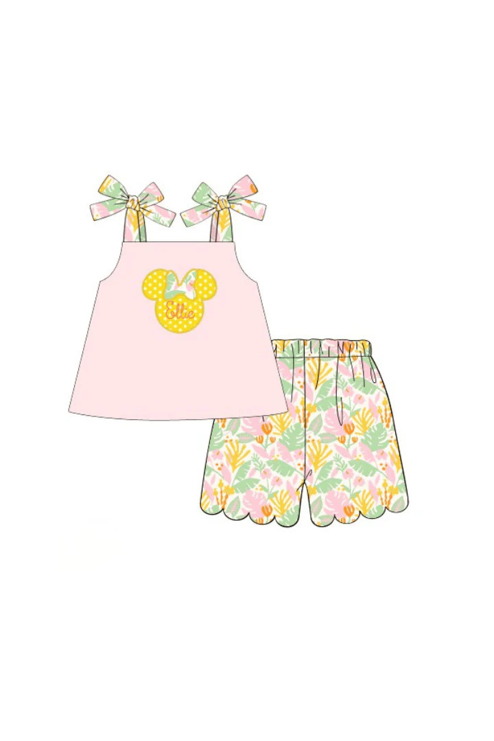 Pre-Order Applique Mouse Pink Tropical Short Set | The Smocked Flamingo
