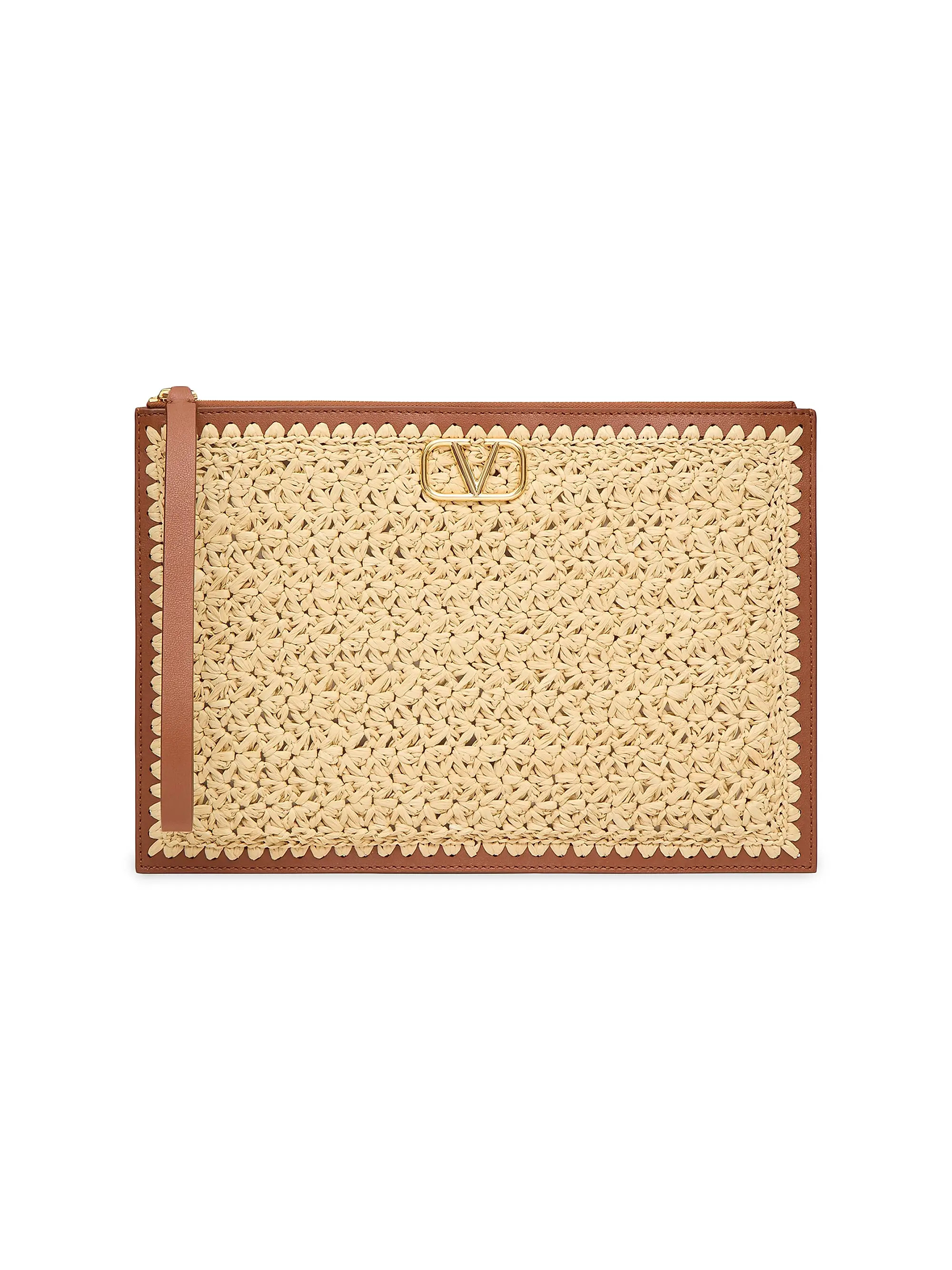 VLogo Signature Clutch Bag in Raffia | Saks Fifth Avenue
