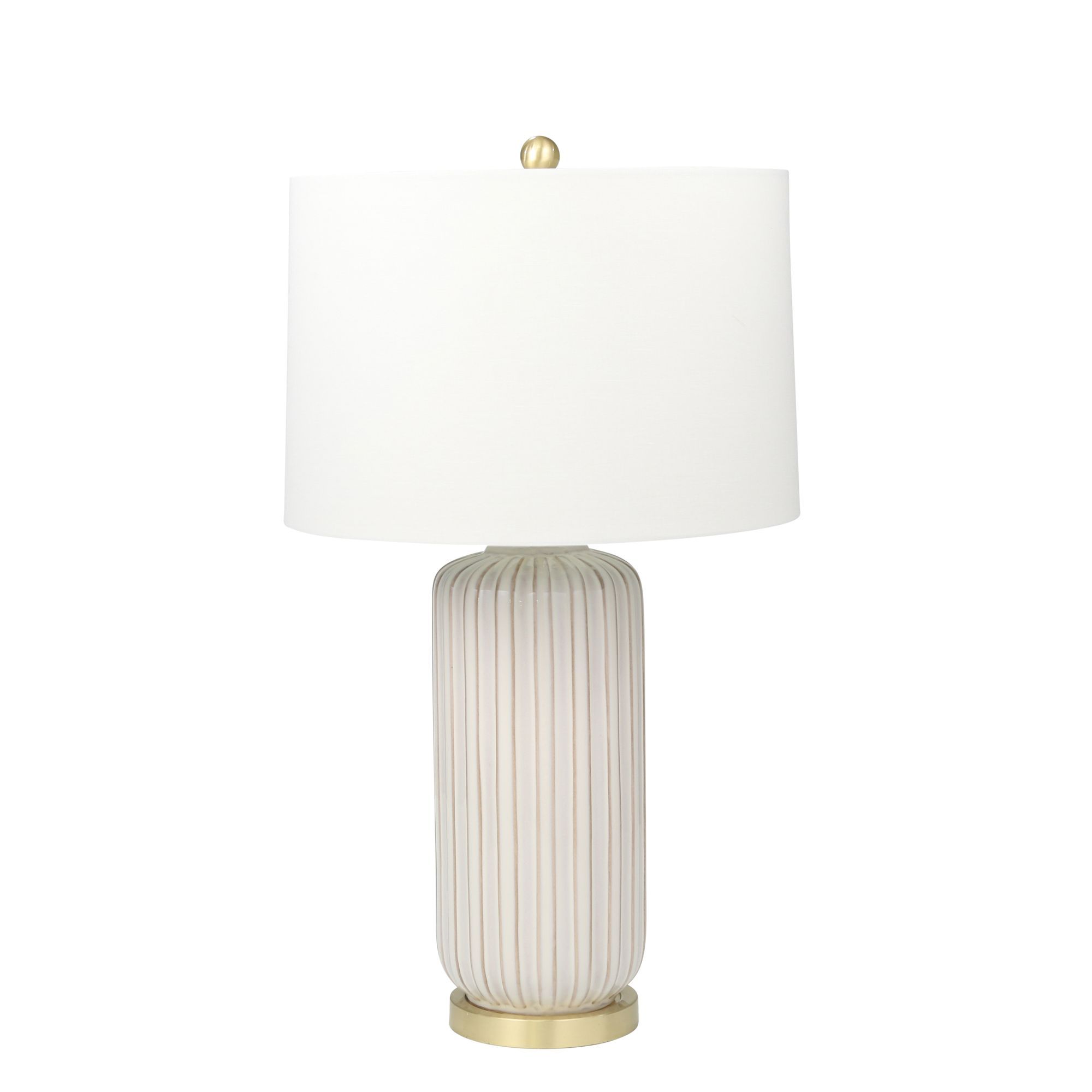 29" Ivory and White Ceramic Fluted Column Table Lamp with Linen Drum Shade - Walmart.com | Walmart (US)
