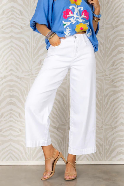Tribal Audrey Hugging White Wide Leg Cropped Jean | The Willow Tree