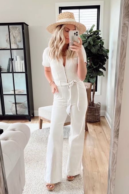 Evereve jumpsuit! Love this so much! So flattering! Lots of stretch. Wearing size 1. 

Jumpsuit. New arrival. Evereve. Straw hat. Heels. Sandals. Spring style. Vacation style. Date night outfit  

#LTKSeasonal #LTKwedding #LTKstyletip
