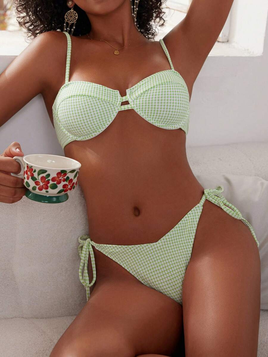 SHEIN Swim Women Plaid Spaghetti Strap Bikini Set Summer Beach | SHEIN