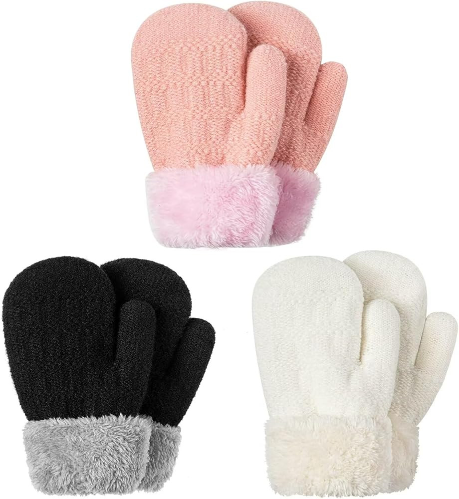 Winter Mittens Gloves Beanie Hat Set for Kids Baby Toddler Children, Thick Warm Knit Fleece Lined Thermal Set for Boys Girls | Amazon (US)