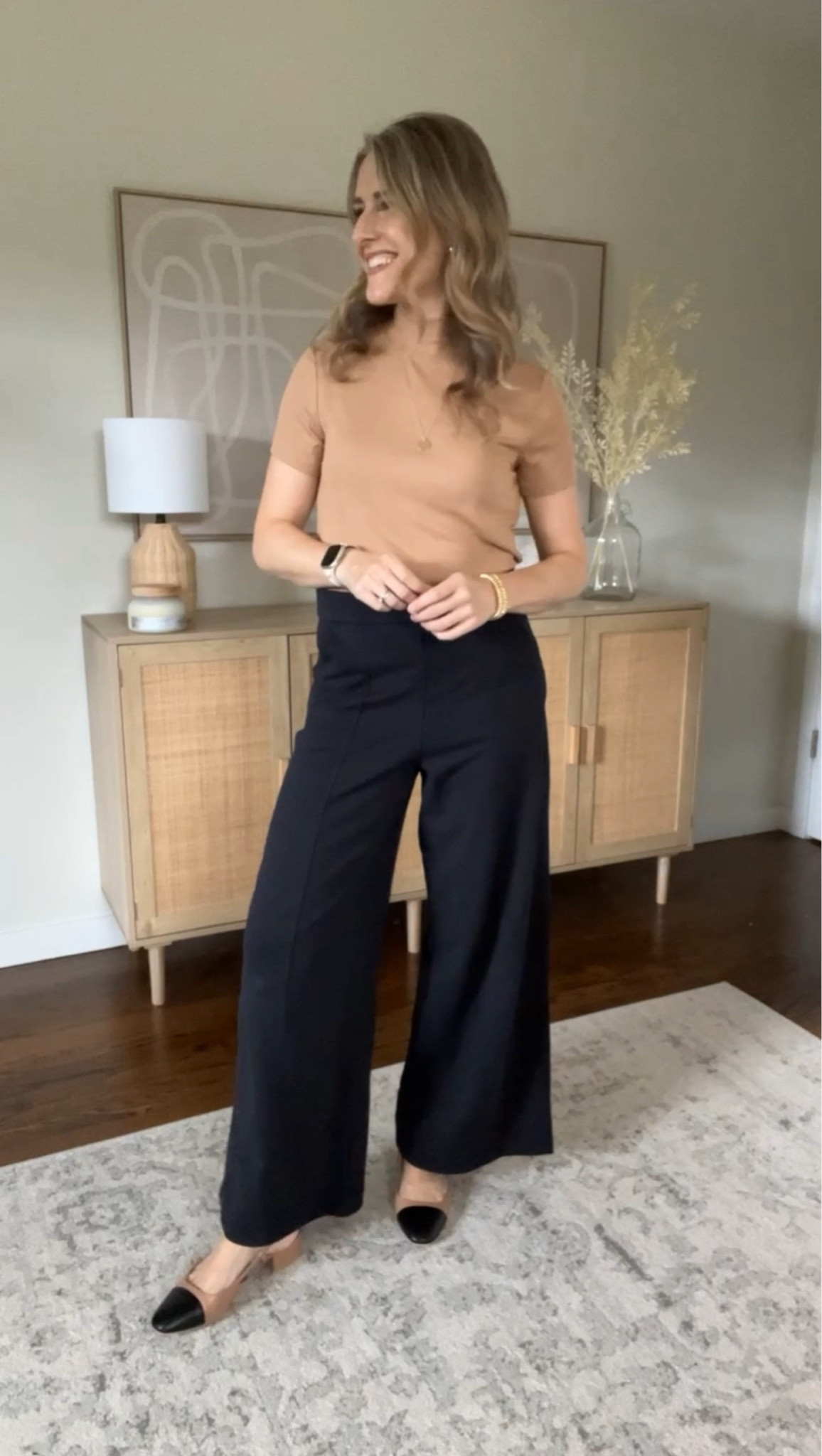 Walmart business casual outfit idea with this $8 top and $25 wide leg pants (restocked!! 👏💕)
I own the top in both small and medium, it’s just a personal preference. Same with the pants! I like the medium (30” inseam) but if you like your pants snug, stick with your usual size. #walmartfashion 

#LTKWorkwear #LTKFindsUnder50 #LTKFindsUnder100