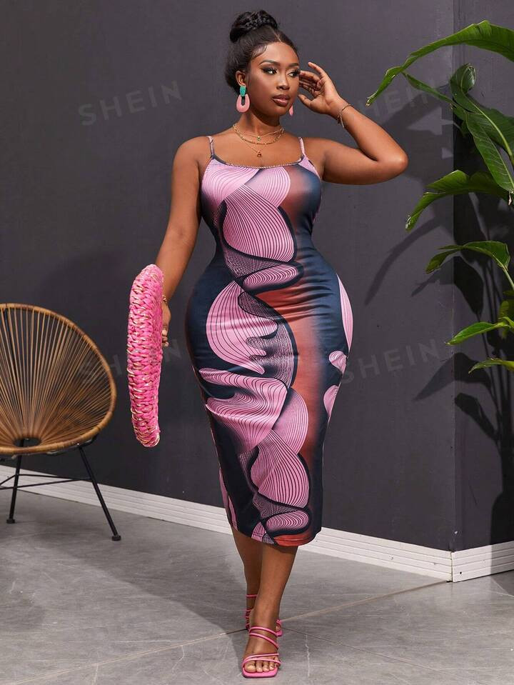 SHEIN Slayr Plus Size Trendy Printed Bodycon Strappy Dress For Summer | SHEIN USA | SHEIN