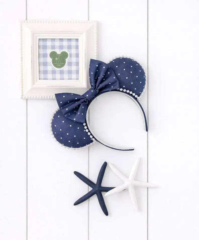 Harbor Dots | Polka Dot Mouse Ears | Blue Pearl Nautical Minnie Ears - Etsy | Etsy (US)