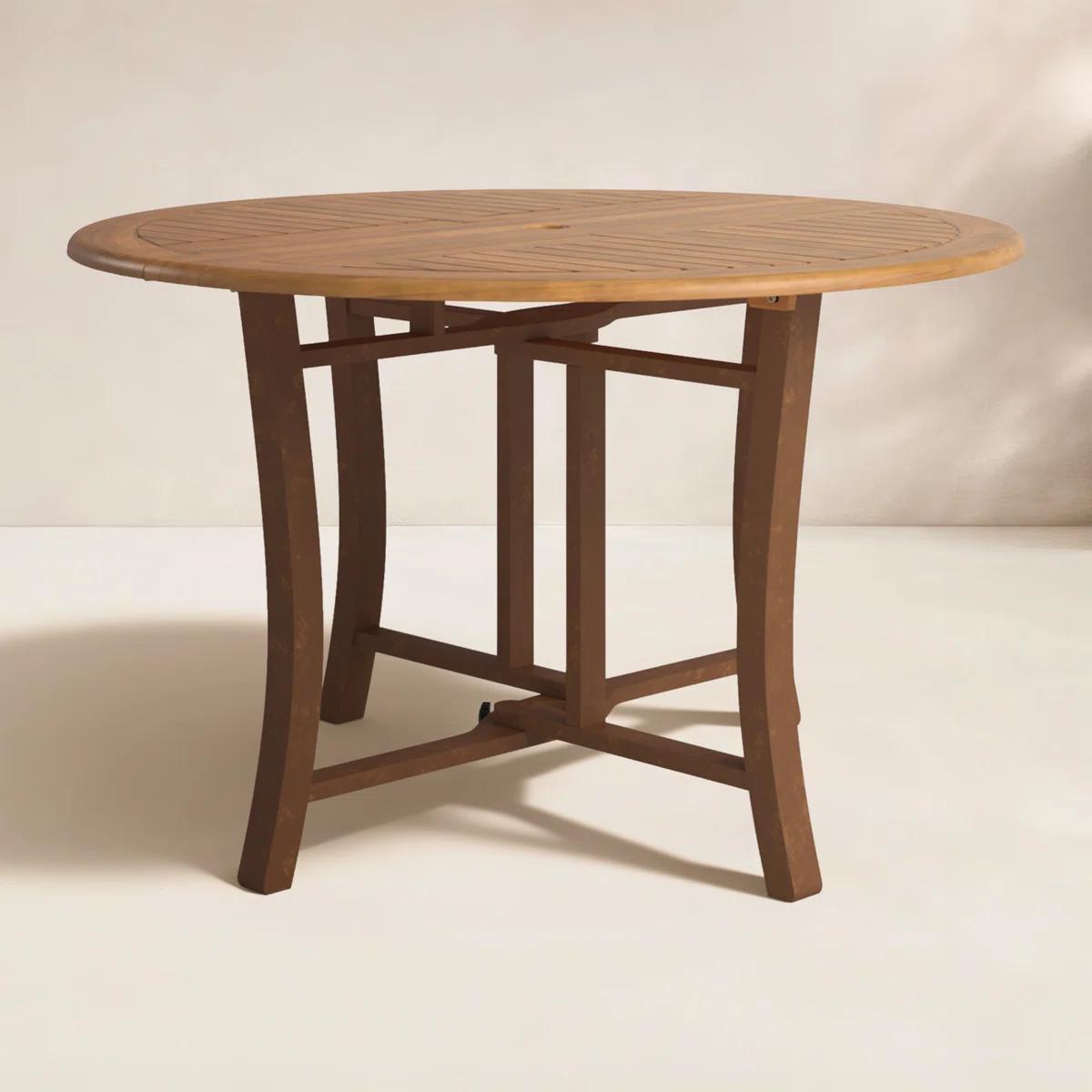 Suki Round Eucalyptus Folding Outdoor Dining Table With Umbrella Hole , in. W in. D | Wayfair North America