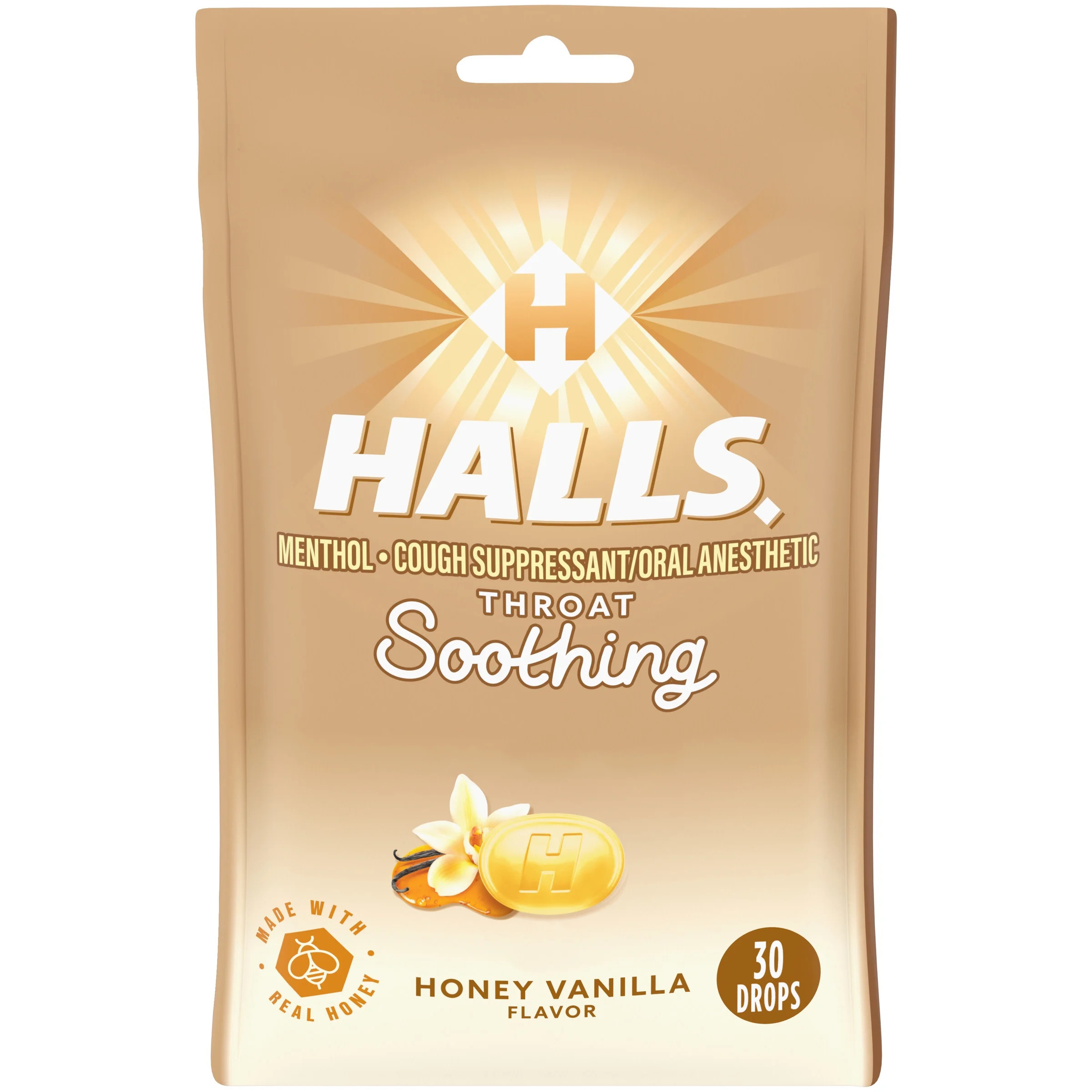 HALLS Throat Soothing Honey Vanilla Cough Drops, 30 Drops | Walmart (US)