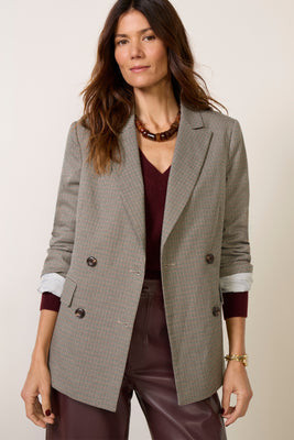 EVEREVE Women's Fern Plaid Blazer, Size Medium, Tan | Evereve
