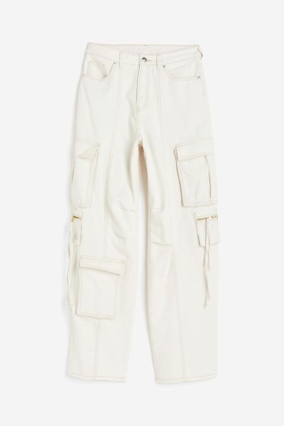 Wide-leg Cargo Pants - Natural white - Ladies | H&M US | H&M (US + CA)