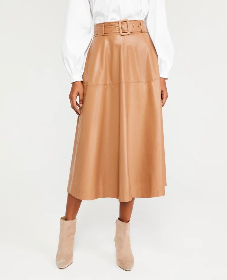 Faux Leather Belted Midi Skirt | Ann Taylor (US)