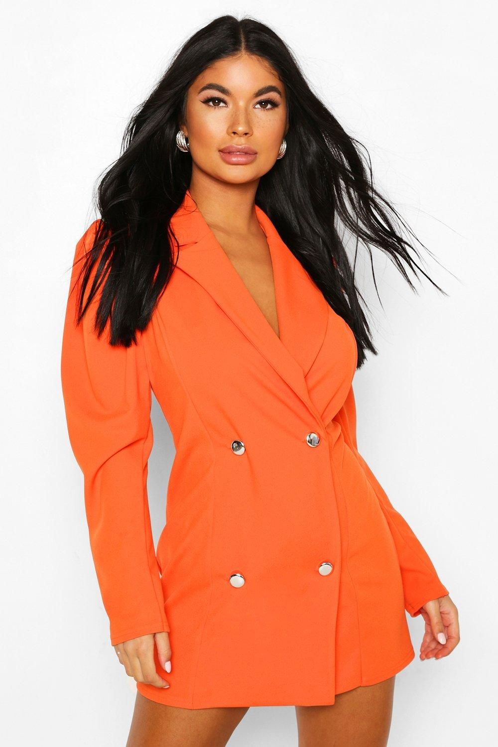 Womens Petite Volume Sleeve Scuba Blazer Dress - Orange | Boohoo.com (US & CA)
