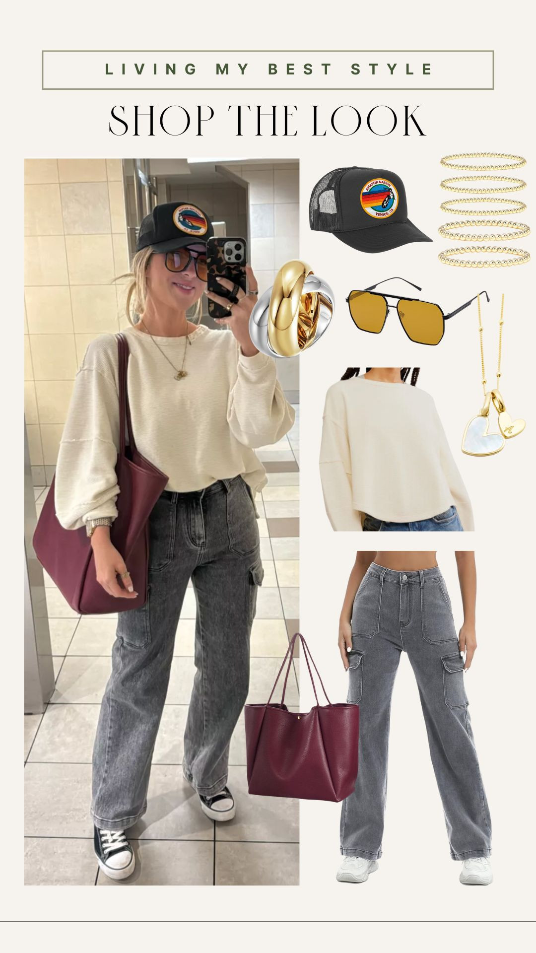 Upgrade your weekend wardrobe with this relaxed yet trendy look: cozy neutrals, cargo pants, and gold accessories for a polished touch. Shop the full look now! #CasualStyle #StreetwearFashion" 

 #LTKCyberWeek #LTKFindsUnder100 #LTKStyleTip