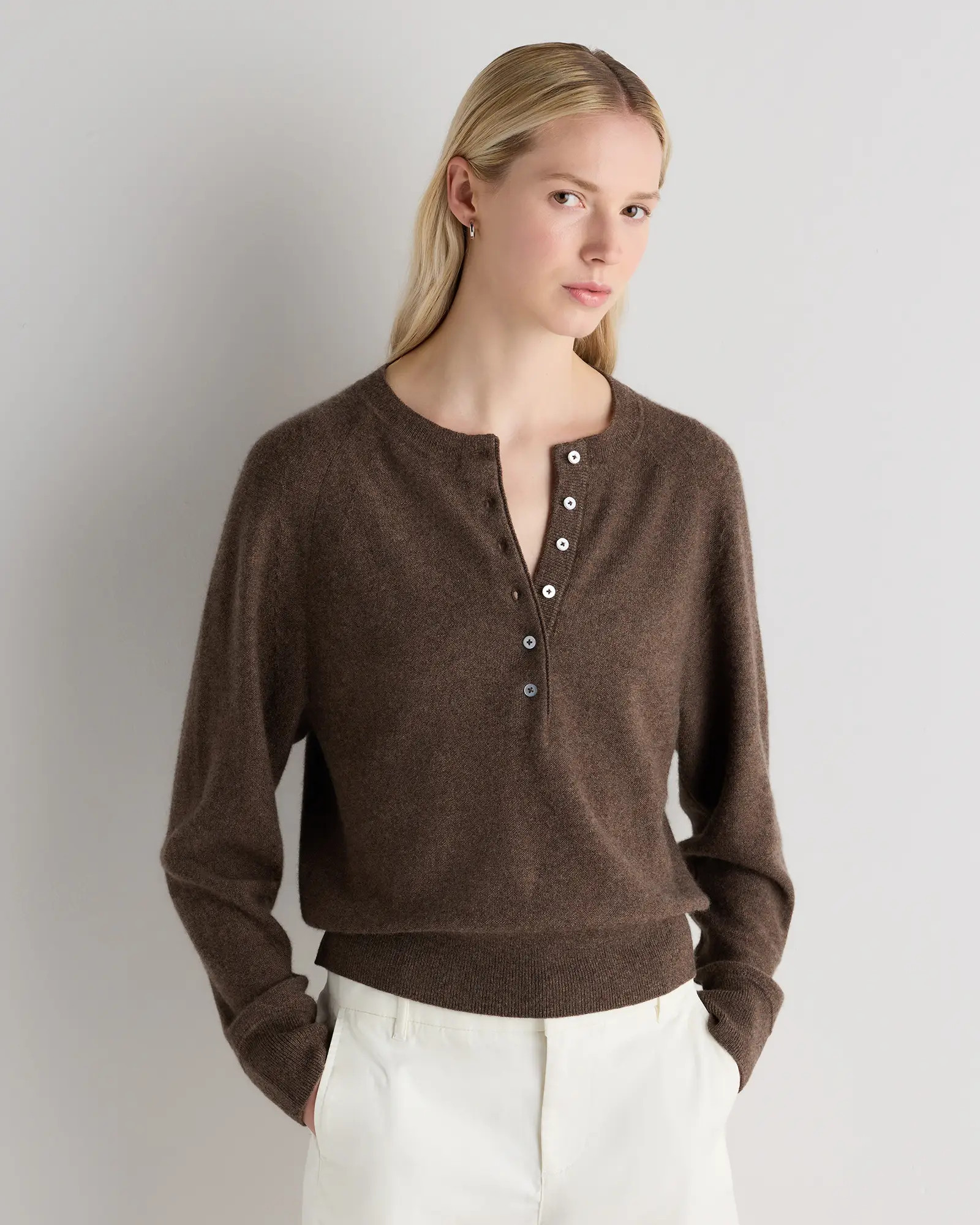 Mongolian Cashmere Dolman Sleeve Henley Sweater | Quince