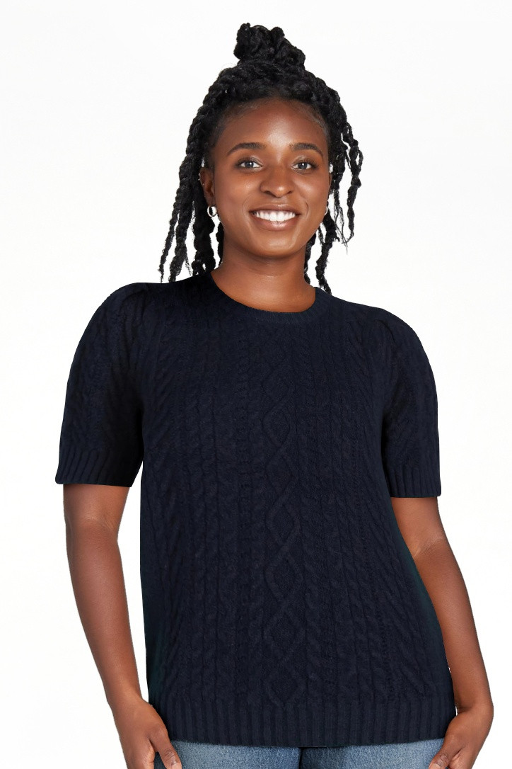 Free Assembly Women's Cable Knit Sweater with Short Puff Sleeves, Sizes XS-XXL | Walmart (US)
