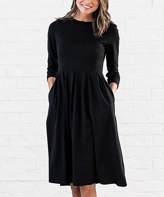 Journey Five Women's Casual Dresses BLACK - Black Pleated Miriam Midi Dress - Women | Zulily