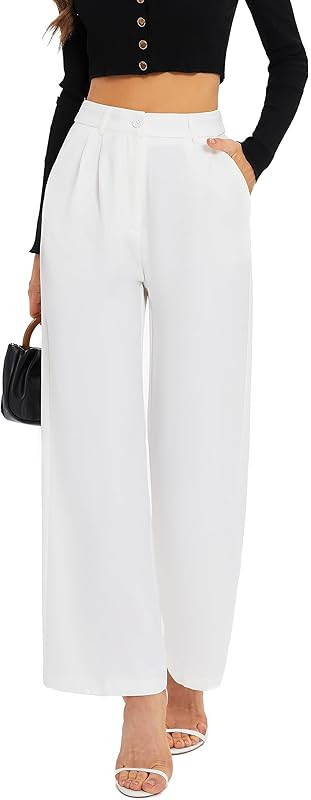 Fall Women Wide Leg Pants for Work Asymmetric Button High Waist Casual Long Trousers Straight Pan... | Amazon (US)