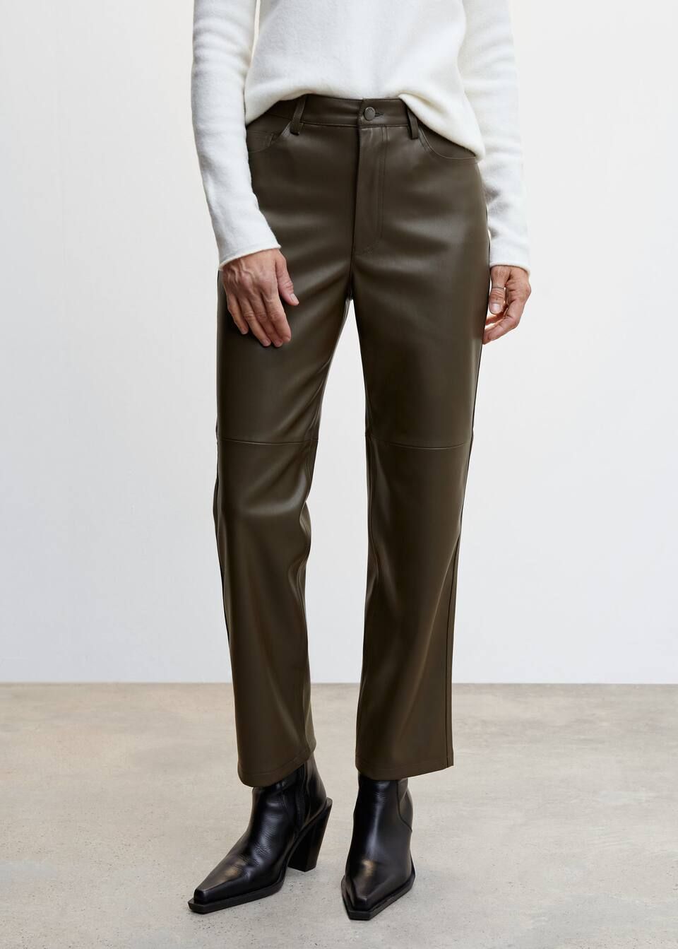 Leather-effect straight trousers -  Women | Mango United Kingdom | MANGO (UK)