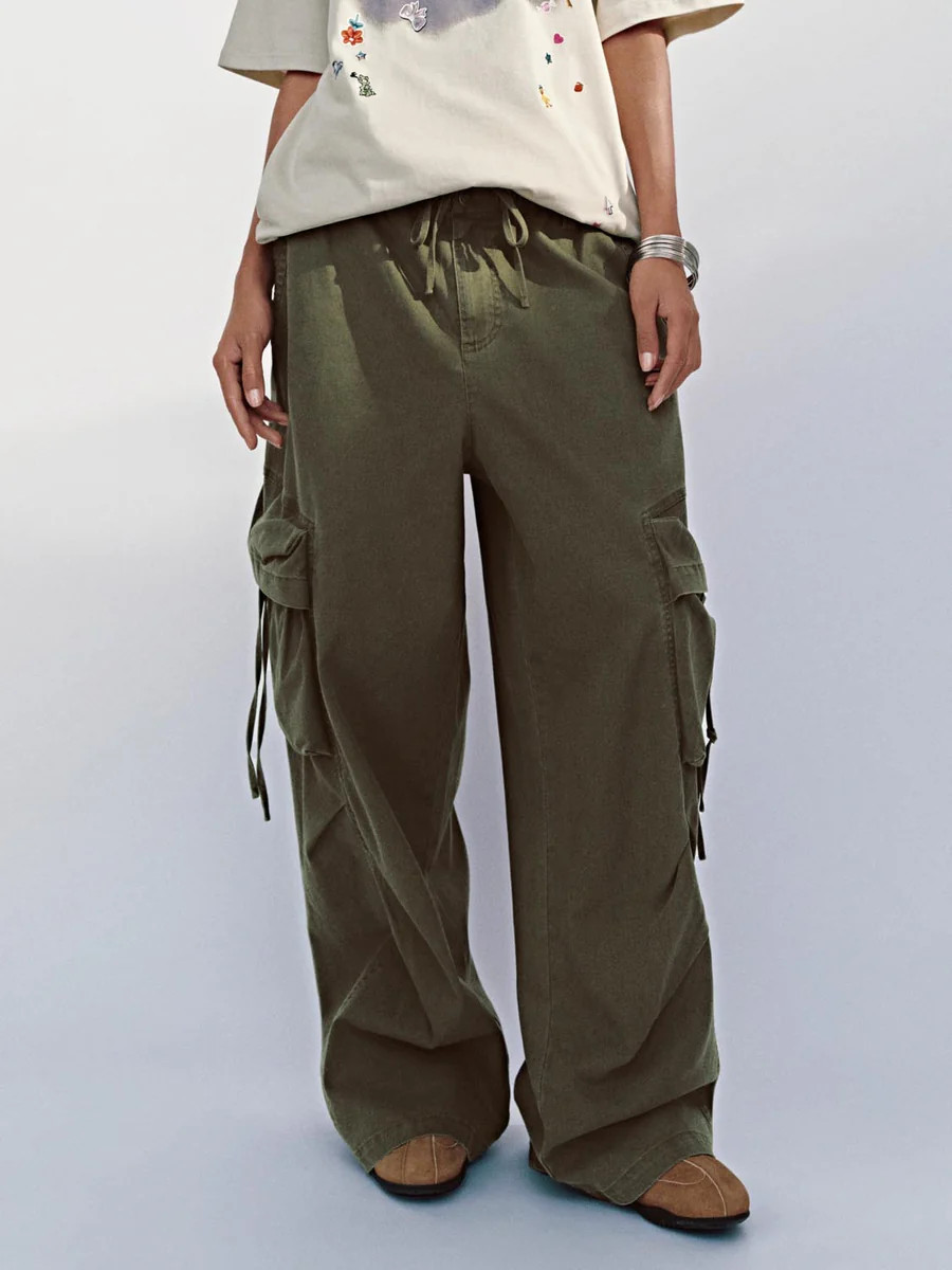 Flap Pocket Wide-Leg Pants | Urban Revivo