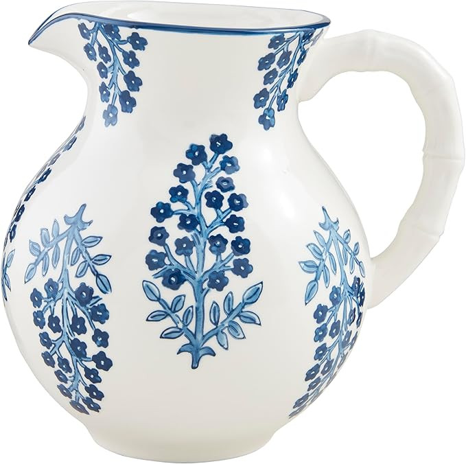 Mud Pie 72 oz Block Print Pitcher, Blue | Amazon (US)