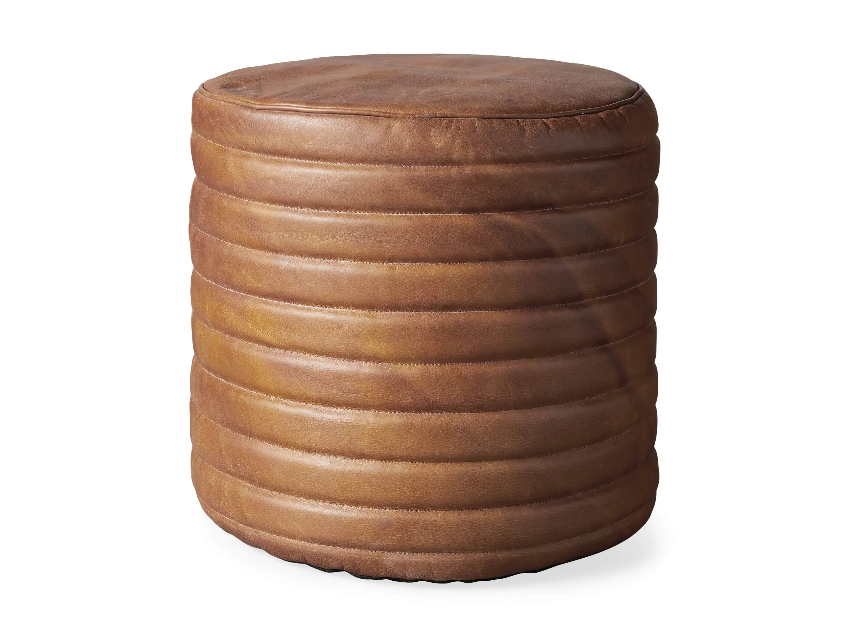 Round Channel Leather Pouf | Arhaus