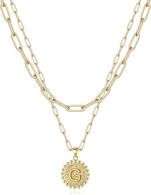 Yoosteel Gold Initial Necklaces for Women, 14K Gold Plated Dainty Layering Paperclip Link Chain N... | Amazon (US)