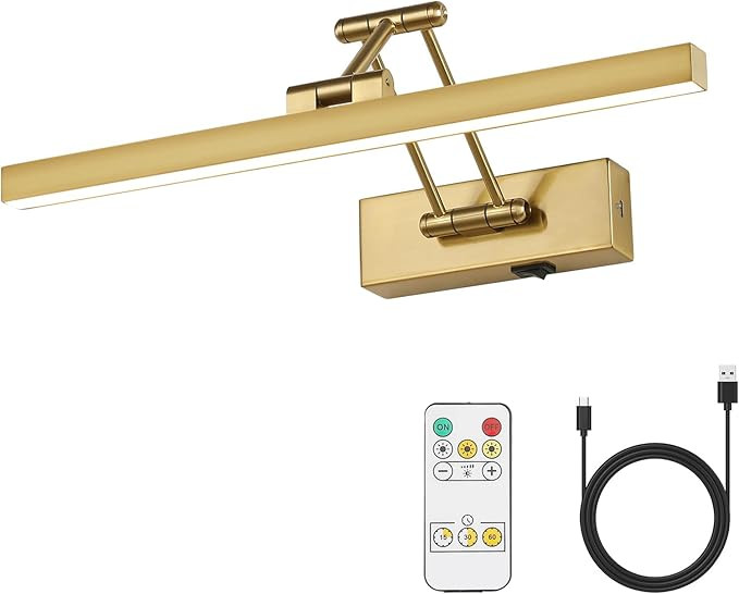 Pasoar Picture Light Battery Operated Brass 15.7' Inch Long Rechargeable Wall Lights Dimmable LED... | Amazon (CA)