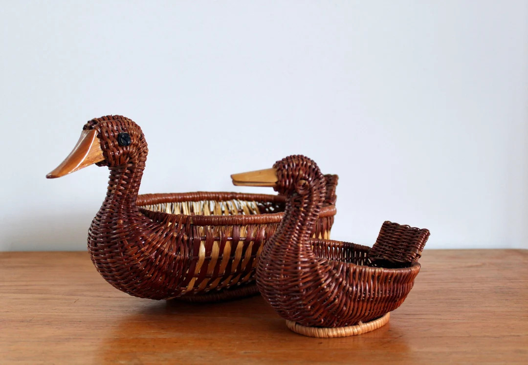 Pair of Woven Wicker Rattan Duck Basket | Egg Basket, Egg Storage, Kitsch Home, Wicker Fruit Bowl... | Etsy (UK)