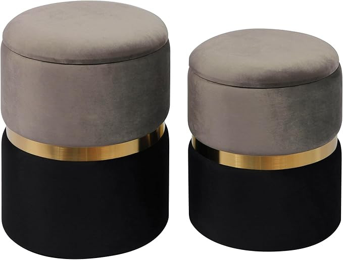 Tov Furniture Gigi Storage Ottoman - Set of 2 (Velvet, Grey|Black) | Amazon (US)