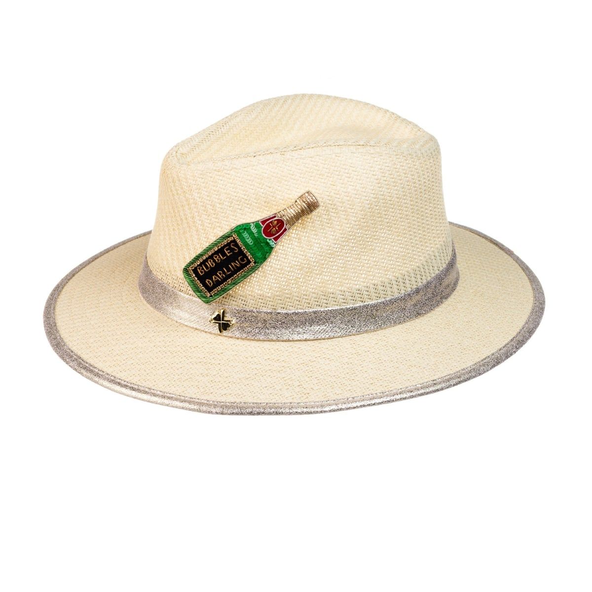 Straw Woven Hat With Embellished Bubbles Darling Brooch - Cream | Wolf & Badger (US)