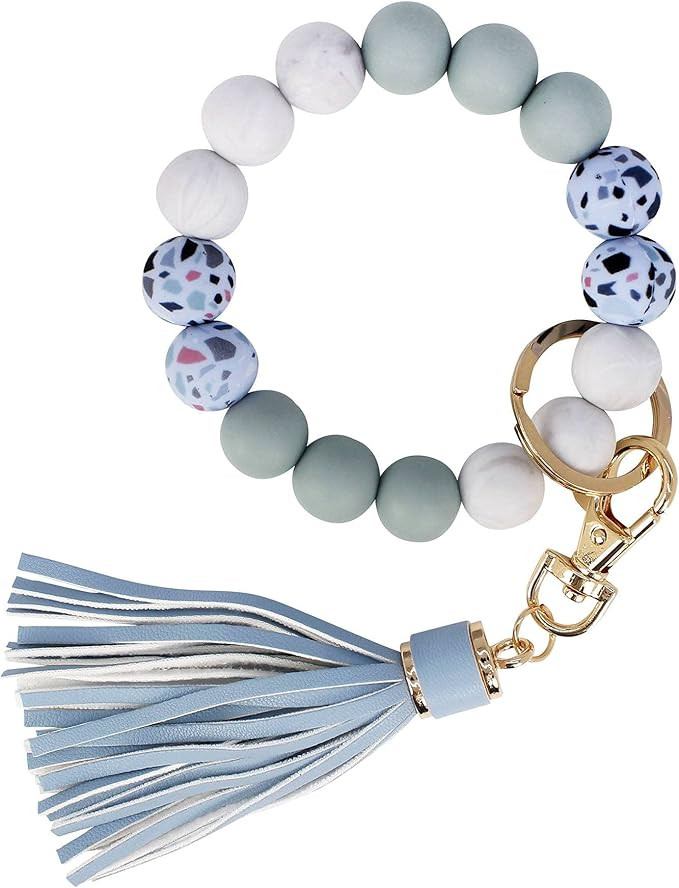 BIHRTC Silicone Key Ring Bracelets Wristlet Keychain Wallet with Net Chapstick Holder for Women | Amazon (US)