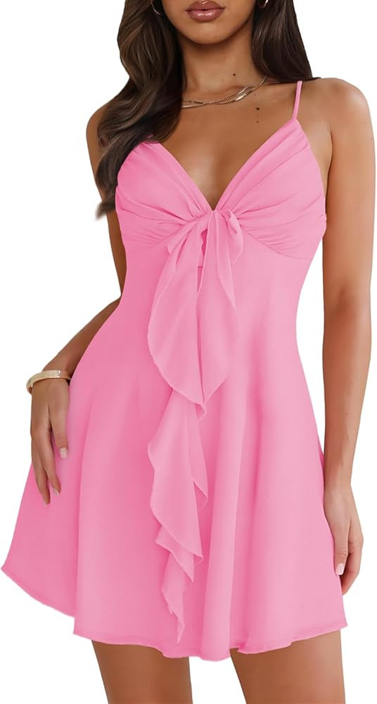 Women Sleeveless Sexy V Neck Summer Dress for Women Casual Flowy Beach Club Party Spaghetti Strap... | Amazon (US)