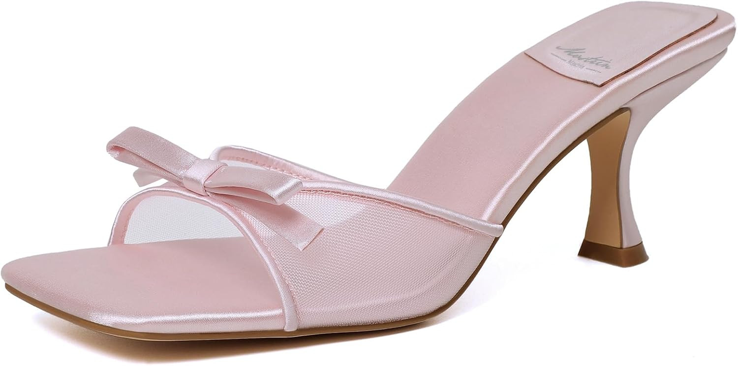 Mostrin Kitten Heels for Women Round Toe Heels With Bow Vintage Mules Sexy Slip on Stiletto Backless Sandals for Party Daily | Amazon (US)