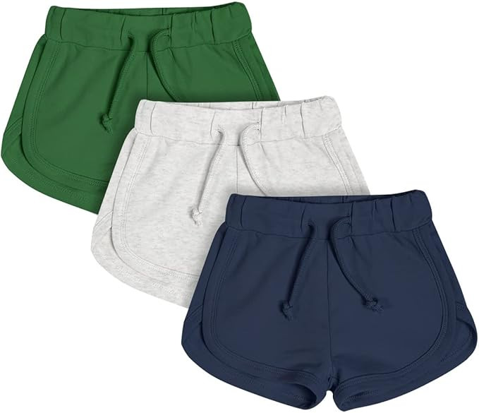 Teach Leanbh Baby Boys Girls 3 Pack Athletic Shorts Cotton Soild Color with Drawstring | Amazon (US)