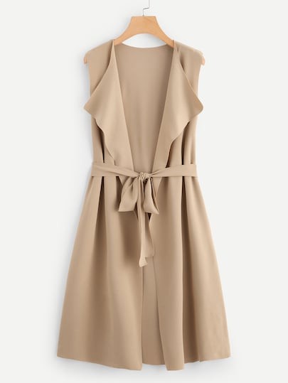SHEIN Bow Tie Waist Longline Belted Vest Coat | SHEIN