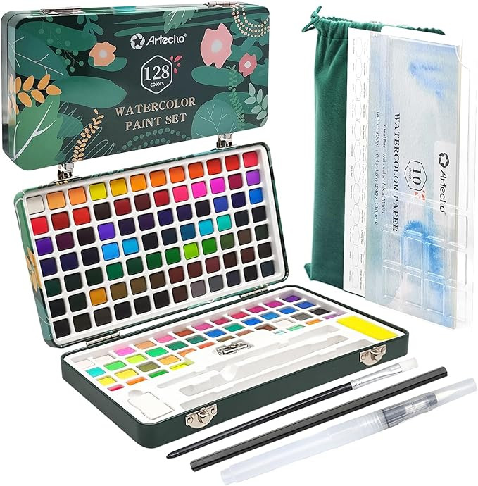 Artecho Watercolor Paint Set 128 Colors, Water Colors Paint Adult Set with Watercolor Papers and ... | Amazon (US)