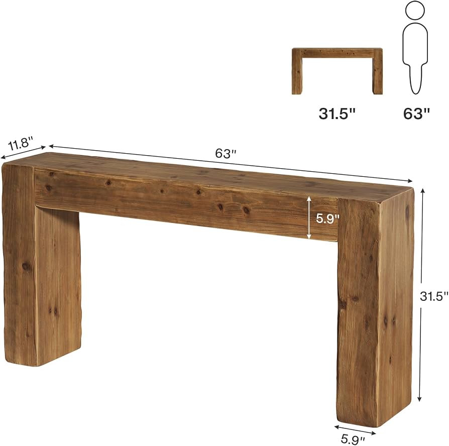 Solid Wood Console Table, 63-Inch Farmhouse Sofa Table Behind Couch for Entryway, Living Room, Fo... | Amazon (US)