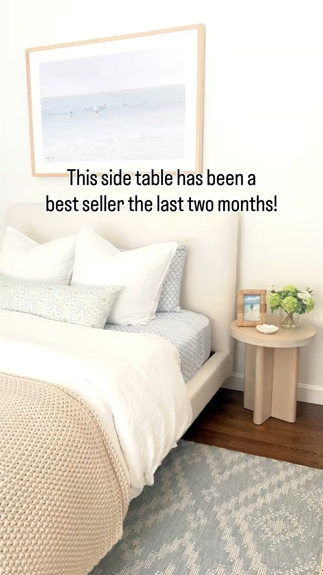 This little side table in my guest room has been a best seller the last two months, and for good reason! It has such a pretty, light finish!  - coastal home decor, coastal style, coastal nightstands, light wood nightstands, round side tables, pottery barn side tables, pottery barn nightstands, small side tables, cayman side table, coastal bedroom furniture, beach house bedroom decor, beach house furniture, neutral bedroom, bedroom ideas, upholstered bed, queen size bed, pottery barn beds, platform beds, guest room decor, linen duvet cover, amazon duvet cover, white duvet cover, amazon down comforter, white linen pillow shams, duvet set, coastal artwork, artwork over bed, large artwork, beach artwork, ocean artwork, nightstand decor, side table decor, woven picture frames, amazon picture frames, marble ring dish, white quilts, pottery barn quilts, coastal bedding, white bedding, decorative bed pillows, lumbar pillow

#LTKHome