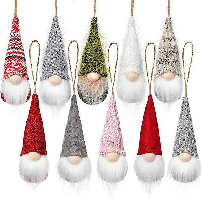 Christmas Tree Hanging Gnomes Ornaments Set of 10, Swedish Handmade Plush Gnomes Santa Elf Hangin... | Amazon (US)