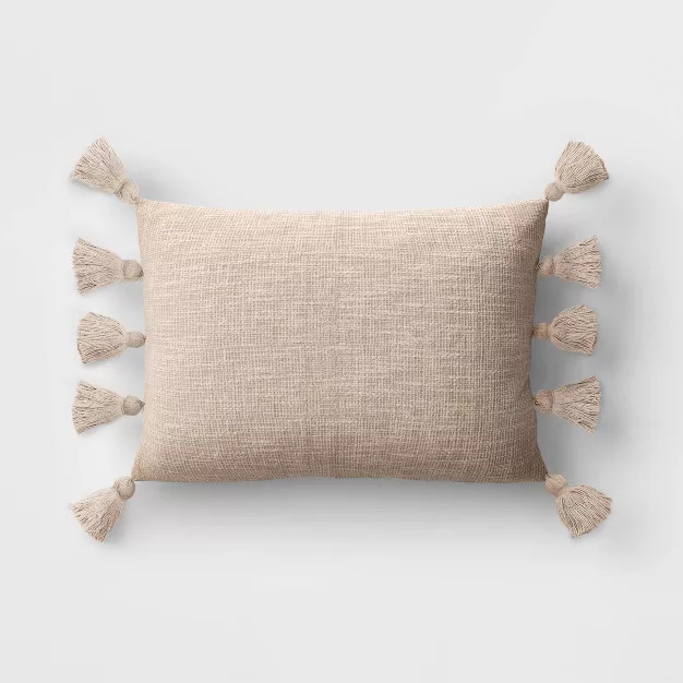 Textured Woven Lumbar Throw Pillow with Tassels - Threshold™ | Target