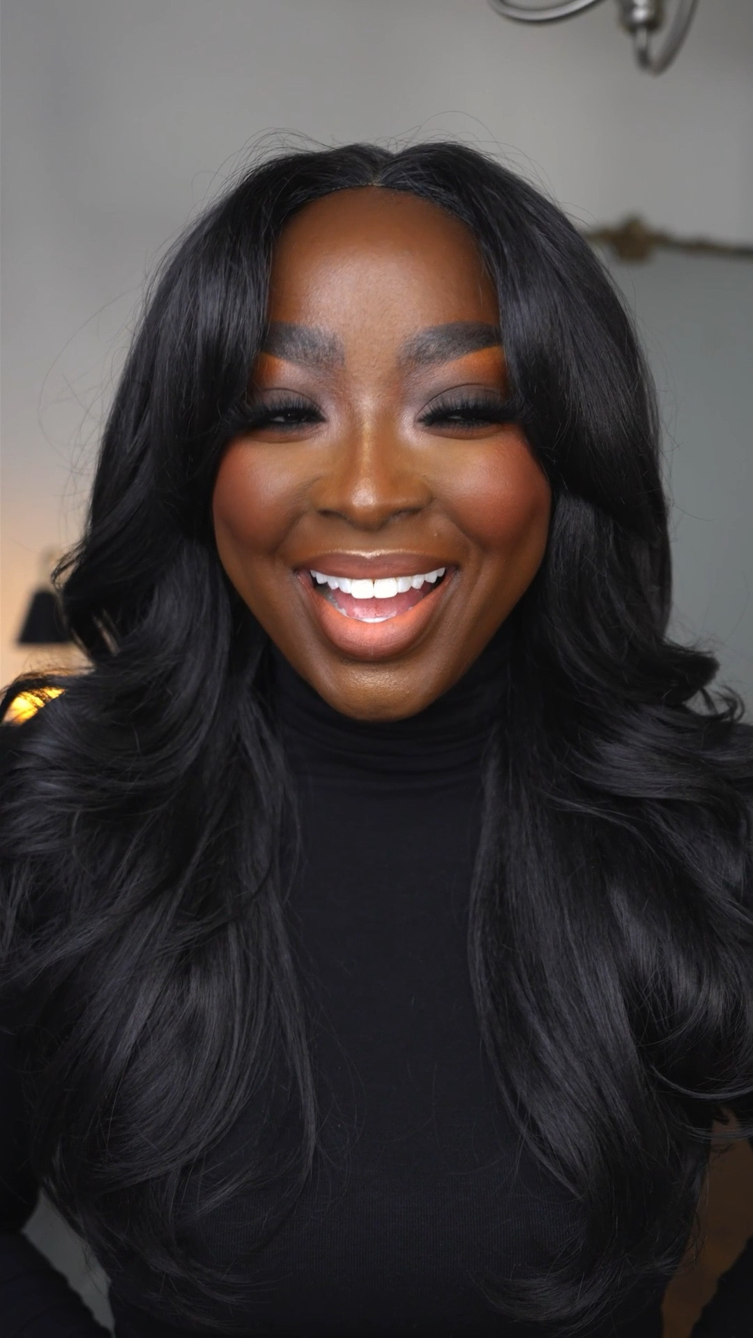 You ever put on makeup just so that you can try on your new wig? #gluelessWig #SyntheticWig #CurtainBags #MakeupForDarkSkin #Makeup